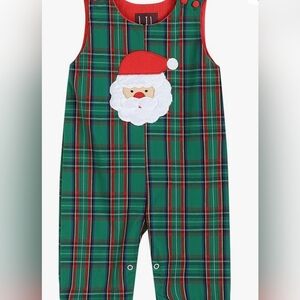 Lil Cactus Green and Gingham Santa Overalls 2T